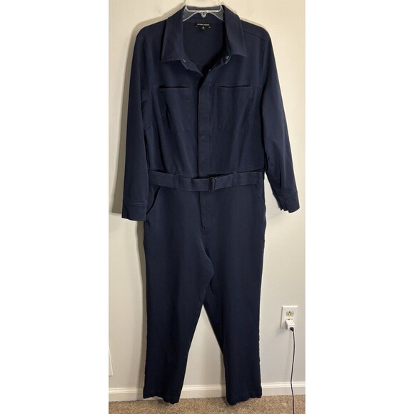 UNIVERSAL STANDARD Navy Belted Stretch Cotton Twill Jumpsuit Women XS/10-12 - Picture 2 of 16